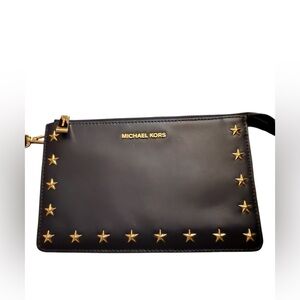 Michael Kors Leather Studded Medium Wristlet Wallet Dark Blue with Stars.